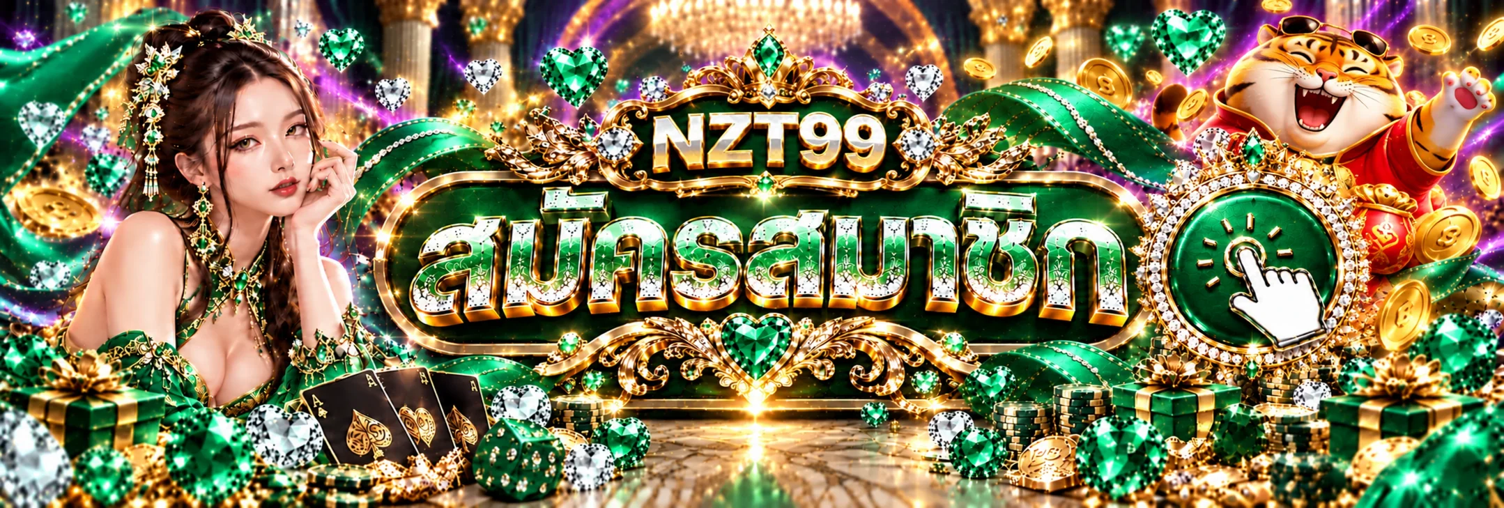 แบนเนอร์ NZT99 สมัครสมาชิกพร้อมมาสคอต Fortune Tiger